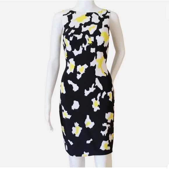 Vintage Cache Black & Yellow Flora Jacquard Sheath Dress - Size 4 - Picture 1 of 5